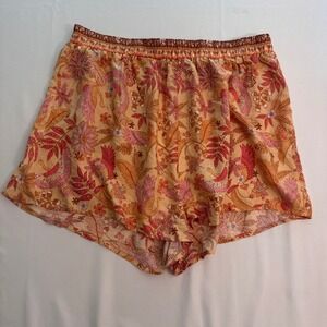 Rustydustty Floral Print‎ Shorts Elastic Waist Casual Comfy 1XL orange Boho